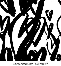 Seamless brushpen doodle pattern grunge texture.Trendy modern ink artistic design with authentic and unique scrapes, watercolor blotted background for a logo, cards, invitations, posters, banners.