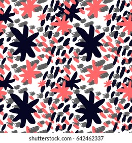 Seamless brushpen doodle pattern grunge texture.Trendy modern ink artistic design with authentic and unique scrapes, watercolor blotted background for a logo, cards, invitations, posters, banners.