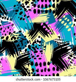 Seamless brushpen textile doodle pattern grunge texture.Trendy modern ink artistic design with authentic,unique scrapes, watercolor blotted background for a logo, cards, invitations, posters, banners.