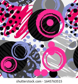 Seamless brushpen textile doodle pattern grunge texture.Trendy modern ink artistic design with authentic,unique scrapes, watercolor blotted background for a logo, cards, invitations, posters, banners.