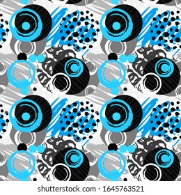 Seamless brushpen textile doodle pattern grunge texture.Trendy modern ink artistic design with authentic,unique scrapes, watercolor blotted background for a logo, cards, invitations, posters, banners.