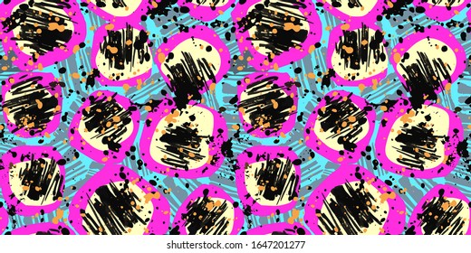 Seamless brushpen textile doodle pattern grunge texture.Trendy modern ink artistic design with authentic,unique scrapes, watercolor blotted background for a logo, cards, invitations, posters, banners.