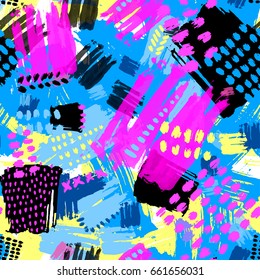Seamless brushpen textile doodle pattern grunge texture.Trendy modern ink artistic design with authentic,unique scrapes, watercolor blotted background for a logo, cards, invitations, posters, banners.