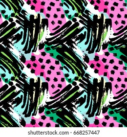 Seamless brushpen textile doodle pattern grunge texture.Trendy modern ink artistic design with authentic,unique scrapes, watercolor blotted background for a logo, cards, invitations, posters, banners.