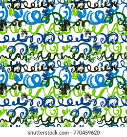 Seamless brushpen textile doodle pattern grunge texture.Trendy modern ink artistic design with authentic,unique scrapes, watercolor blotted background for a logo, cards, invitations, posters, banners.