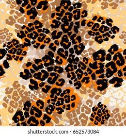 Seamless brushpen textile  leopard pattern grunge texture.Trendy modern ink artistic design with authentic,unique scrapes, watercolor blotted background for a logo, cards, invitations, posters.