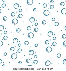 Seamless bubble pattern with hand drawn underwater circles on white background for ocean design, kids projects, textile, wrapping and summer themes