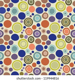 Seamless bubbles pattern: colored doodle circles - blue, red, yellow, brown, violet