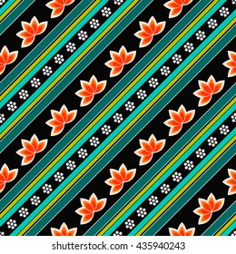 Seamless Buddhist Temple traditional ornament with Lotus flower. Oriental pattern. Buddhism theme. Linear abstract colorful background. Vector illustration.