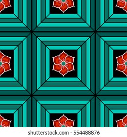Seamless Buddhist Temple traditional ornament with Lotus flower. Oriental pattern. Buddhism theme. Abstract colorful background. Vector illustration.