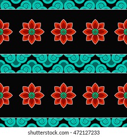 Seamless Buddhist Temple traditional pattern with Lotus flower. Oriental ornament. Linear abstract colorful background. Vector illustration.