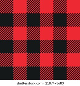 Seamless buffalo check pattern in black and red. Vector lumberjack plaid background. Fabric texture print for clothing, wrapping paper, scrapbooking, wallpapers, decor, interior design 