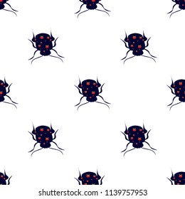 Seamless bugs cartoon pattern. Bugs cartoon pattern in thin line style. Background with happy cartoon insects. Beetles striped and polka dots. Colorful hand drawn print. Vector doodle illustration.