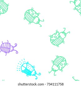Seamless bugs cartoon pattern. Bugs pattern in thin line style. Background with happy cartoon insects. Colorful hand drawn print. Vector doodle illustration.