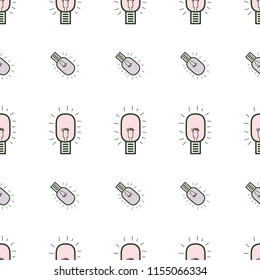 Seamless bulb illustrations background abstract, hand drawn texture. Vector artwork.