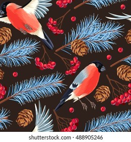 Seamless bullfinch and rowan