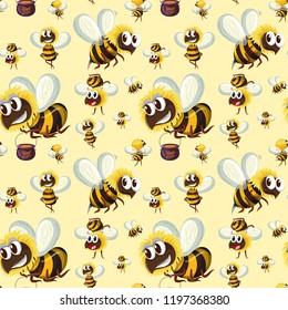 Seamless bumble bee pattern illustration