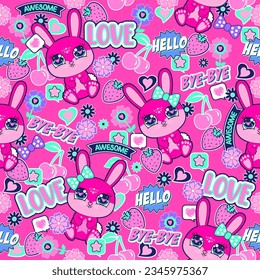 seamless bunny graphic with cute elements