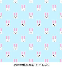 Seamless Bunny On Blue Background. Vector