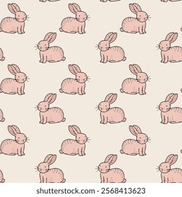 Seamless Bunny Pattern on Neutral Background
