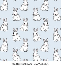 Seamless Bunny Pattern on Soft blue Background