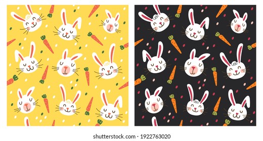 Seamless bunny rabbit and carrot pattern cartoon and trendy style