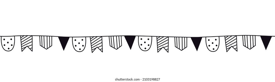 Seamless bunting with different flags shapes. Doodle garland template for notebook, diary, book, card, banner and other design. Bullet journal sketch border or divider element