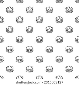 Seamless burger pattern. Drawn hamburger background. Doodle vector hamburger illustration