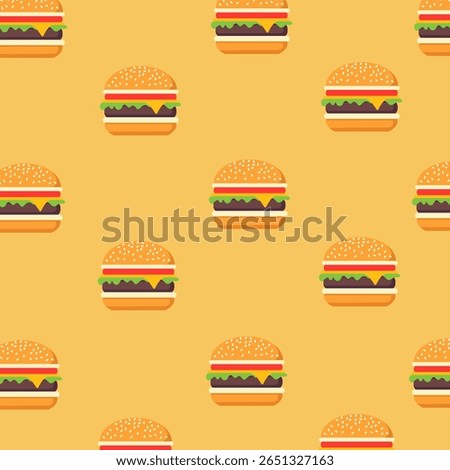 Seamless burger pattern for fast food menu, product, background, logo, restaurant wallpaper.