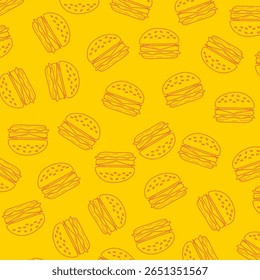 Padrão de hambúrguer perfeito. padrão perfeito de hambúrguer no estilo doodle. Fast food padrão sem emenda. Modelo de plano de fundo para design de restaurante