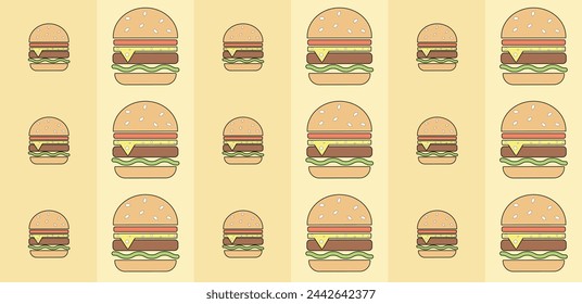 Seamless Burger pattern in minimalistic style. Fast food icon. Vector illustration.