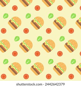 Patrón de hamburguesa sin costuras en estilo minimalista. Icono de comida rápida. Ilustración vectorial.