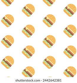 Patrón de hamburguesa sin costuras en estilo minimalista. Icono de comida rápida. Ilustración vectorial.