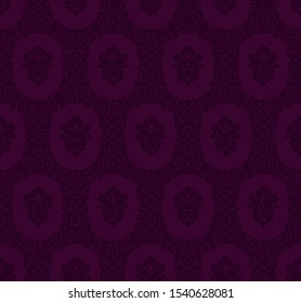 Seamless burgundy background with pattern in baroque style. Vector retro illustration. Ideal for printing on fabric or paper for wallpapers, textile, wrapping. 