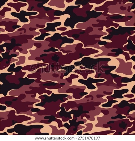 Seamless Burgundy Camouflage Pattern. Red and Black Camouflage Seamless Background. Decorative Military Camouflage Background for Print Design. Trendy Seamless Camouflage Pattern for Streetwear. 