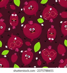 Seamless burgundy pattern of different funny Buryak characters