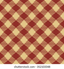 Seamless burgundy red and beige basic plaid checked fashion pattern vector