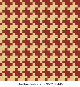 Seamless burgundy red and beige diagonal pixel textile patches pattern vector
