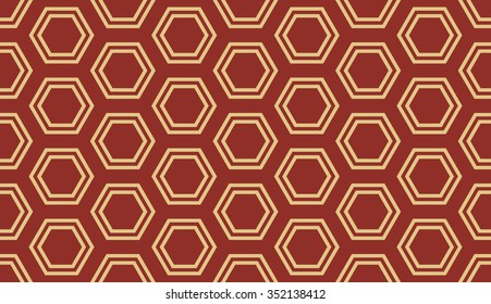 Seamless burgundy red and beige distant hexagons pattern vector