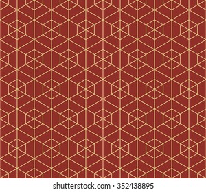 Seamless burgundy red and beige hexagonal outline grid pattern vector