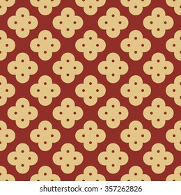Seamless burgundy red and beige vintage clover geometric pattern vector