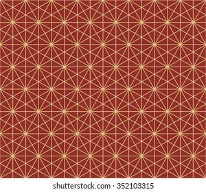 Seamless burgundy red and yellow connected triangles formed into hexagonal geometric grid pattern vector