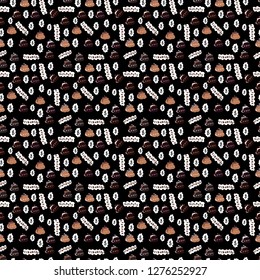 Seamless business pattern. Vector illustration. Seamless pattern with bitcoin and dollars on white, black and brown background. Use for logos, print products.