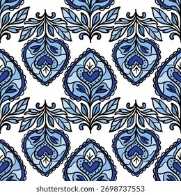 Patrón floral de corazón de buta sin costuras en azul