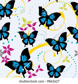Seamless Butterflies and Floral Pattern (Vector)