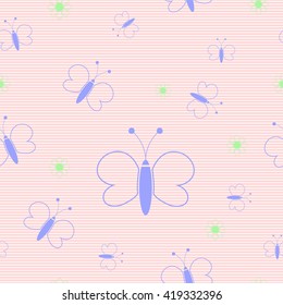 Seamless butterflies and flower pattern. Abstract seamless background.