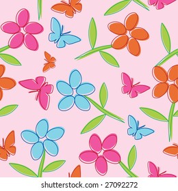 Seamless butterflies and flowers