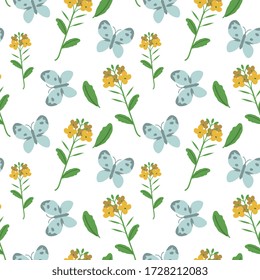 Seamless butterflies and flowers vector pattern