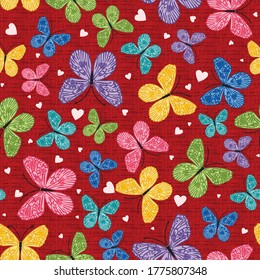 seamless  butterflies pattern on red