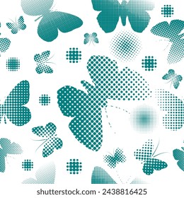 Seamless butterfly background from dots. Halftone. hand drawing. Not AI, Vector illustration.